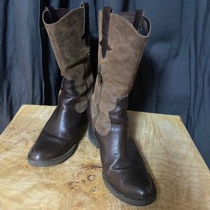 Suede and hard leather boots